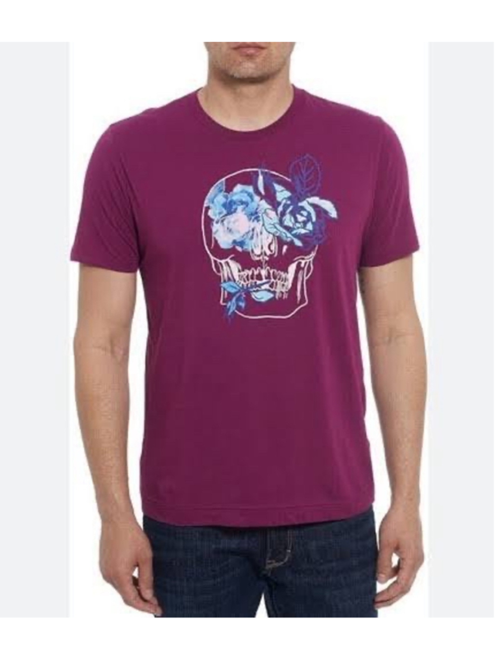 Robert Graham Men's Hibiscus Skull Short Sleeve Knit Crew Neck T-Shirt Size S